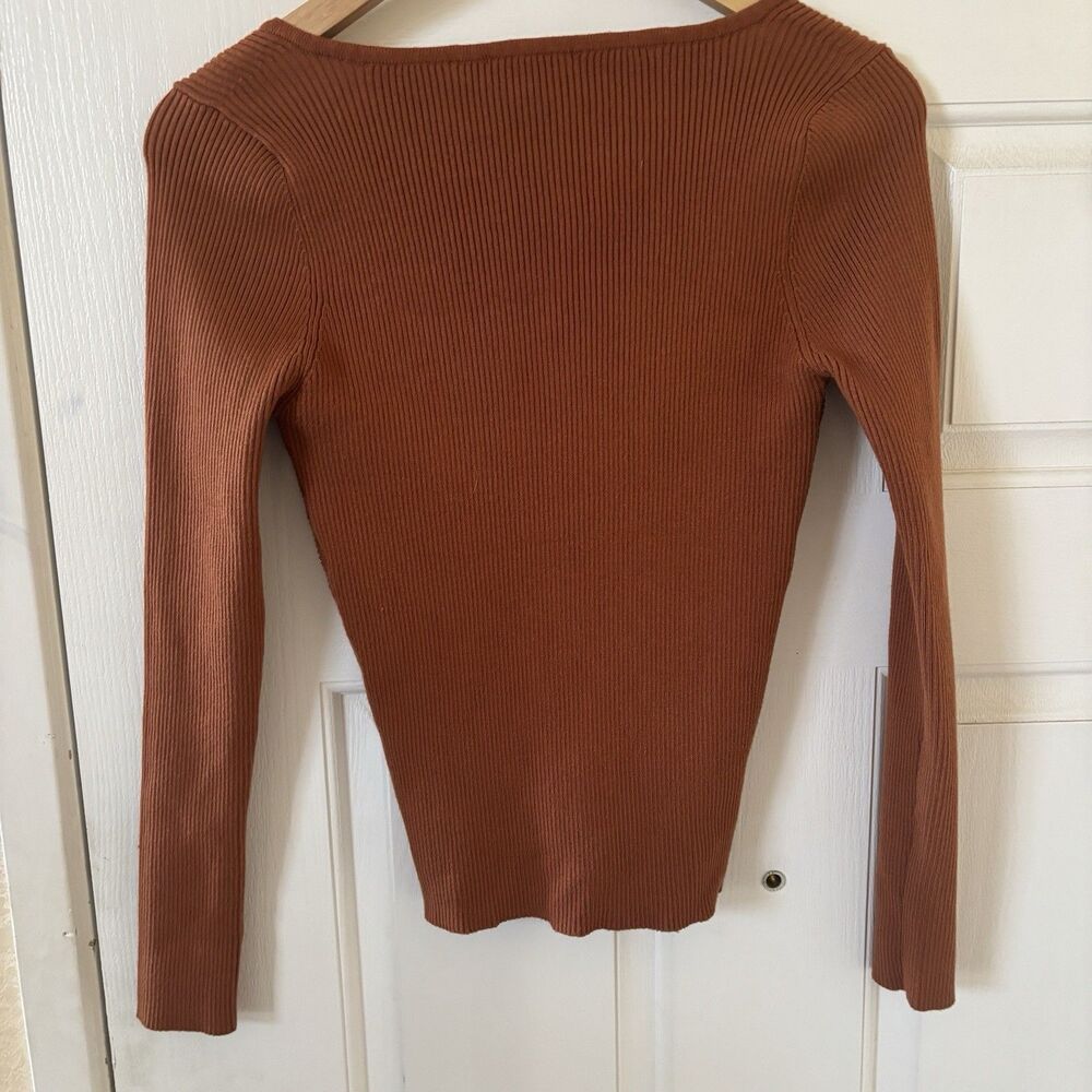 Womens Babydoll Blouse Size Med Brown Ribbed Y2K Bodycon Boho College City Party - Picture 7 of 10
